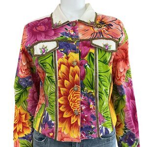 Sandy Starkman Jacket Women's L Beaded Sequin Rhinestone Floral Western Vintage